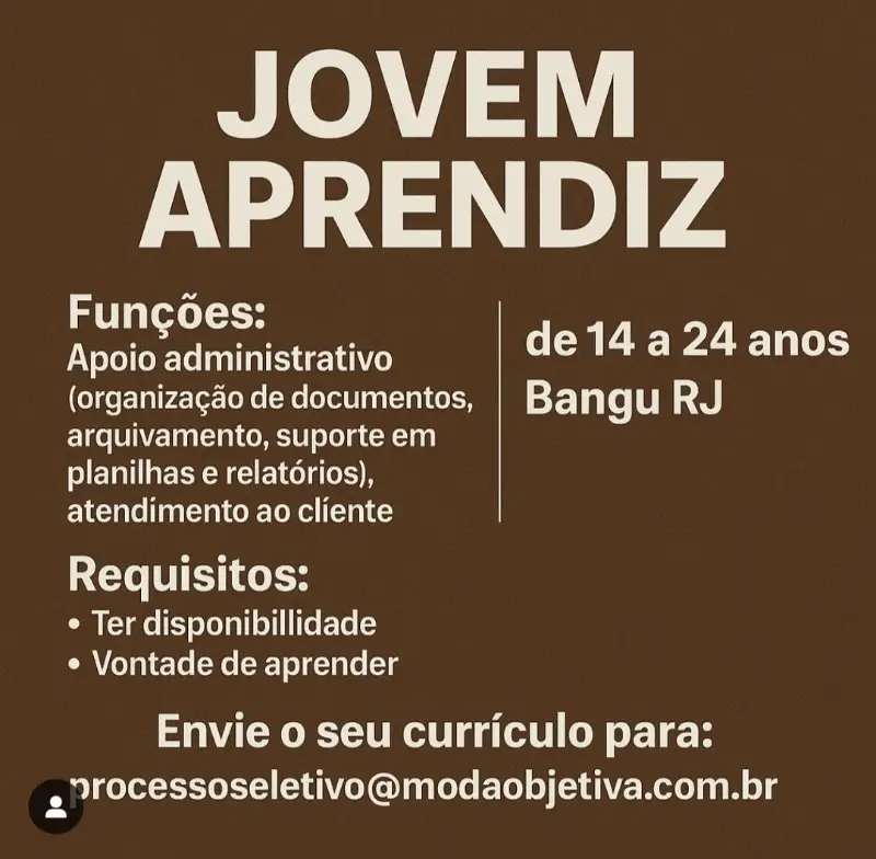 1 Vaga de emprego para Jovem Aprendiz na empresa Moda Objetiva em 10/09