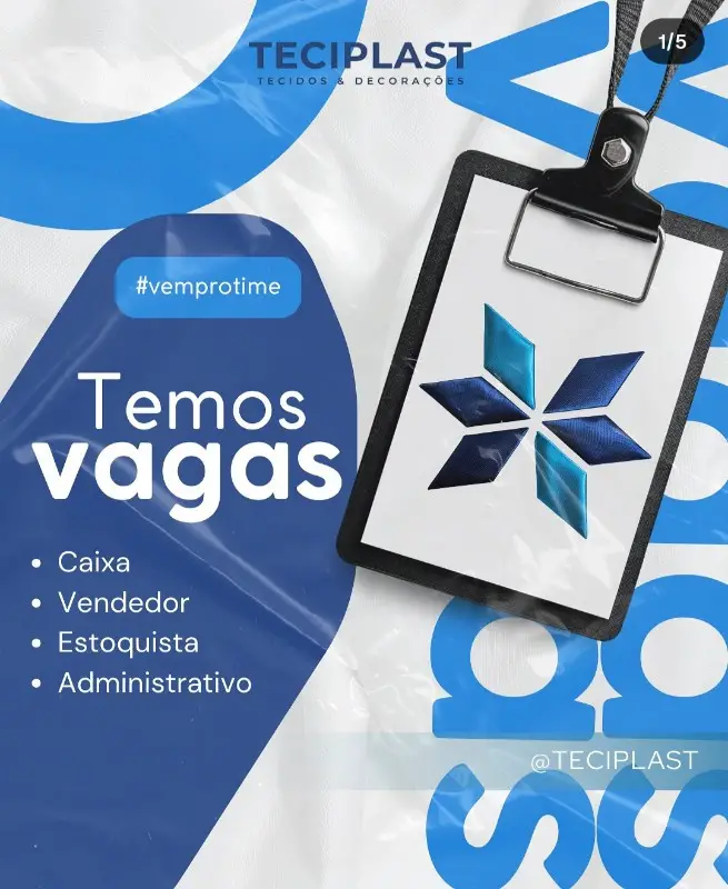 4 Vagas de emprego para Caixa, Vendedor, Estoquista, Administrativo sem experiência na empresa Teciplast em 10/09