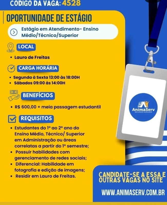 1 Vaga de emprego para Estágio De Atendimento na empresa Animserv Recursos Humanos em 18/09