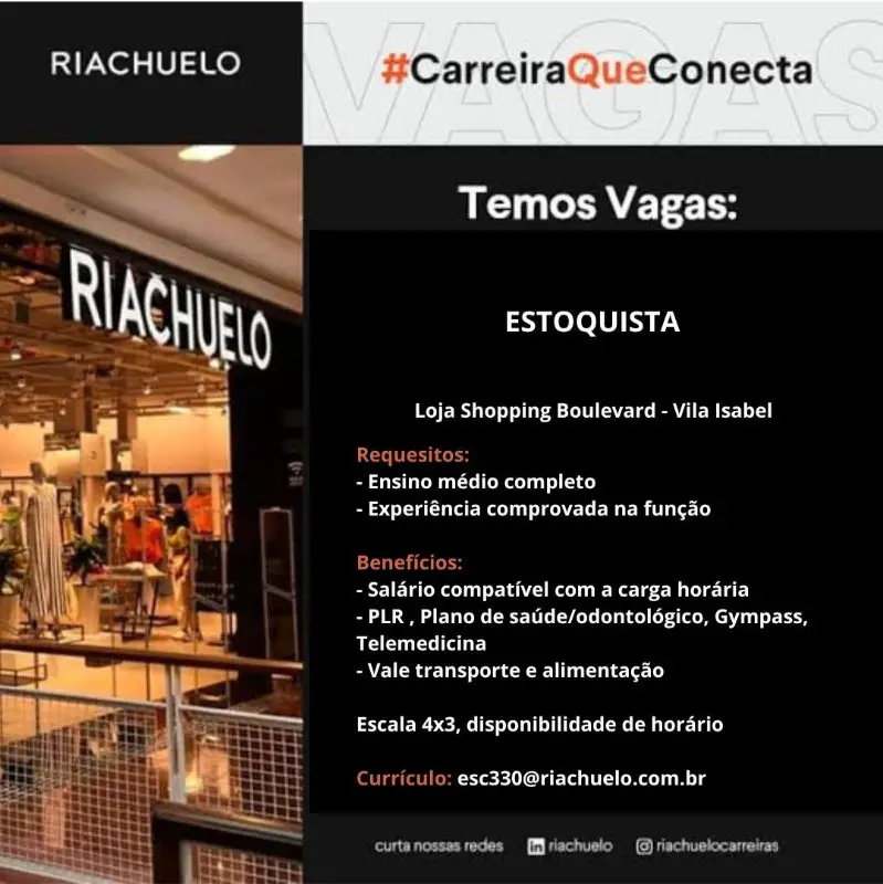 1 Vaga de emprego para Estoquista na empresa Riachuelo em 11/09