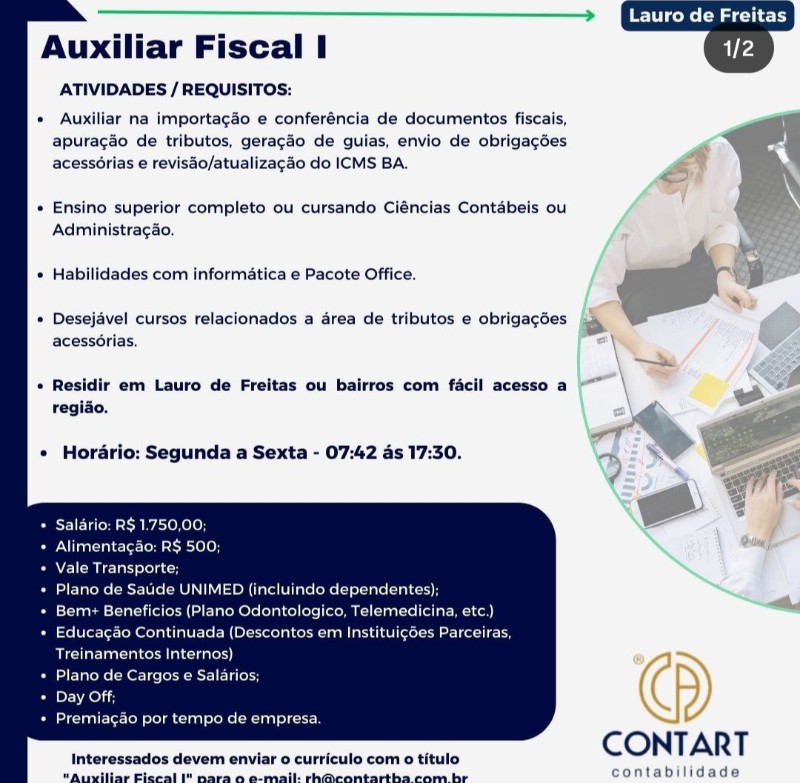 1 Vaga de emprego para Auxiliar Fiscal I na empresa Contart Contabilidade em 19/09