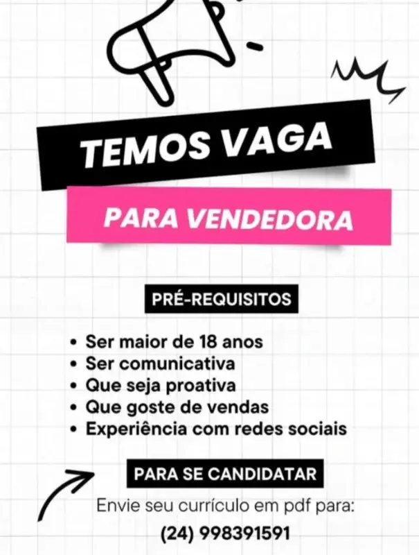 1 Vaga de emprego para Vendedora na Cidade Rio de Janeiro em 09/09
