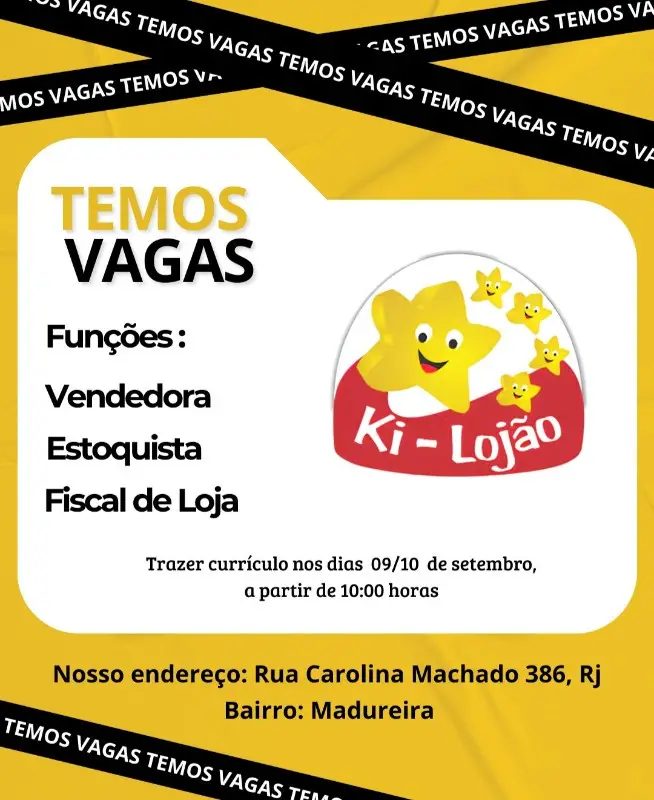 3 Vagas de emprego para Vendedora, Estoquista E Fiscal De Loja na empresa Ki Lojão em 11/09
