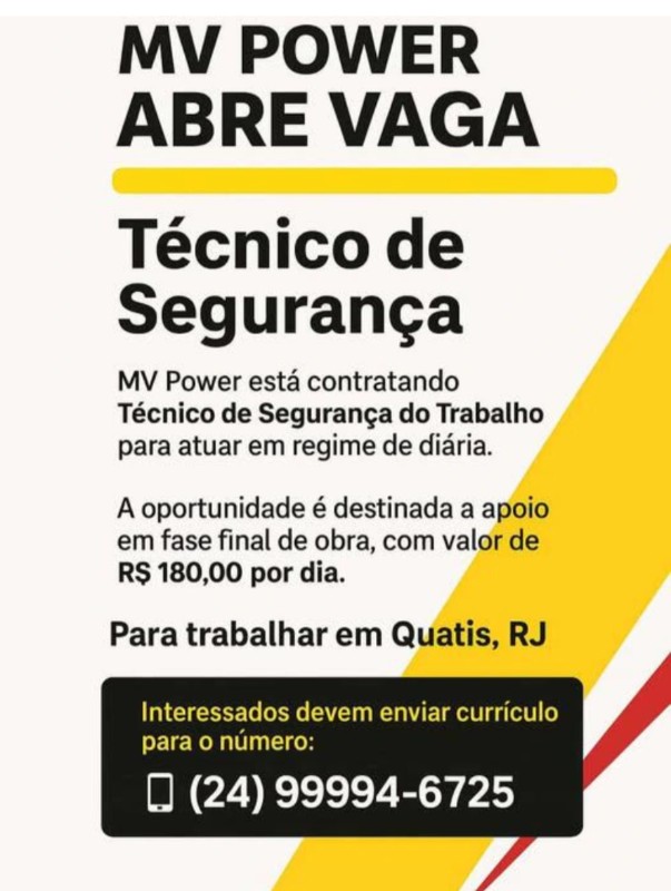 1 Vaga de emprego para Écnico De Segurança na empresa My Poweer em 18/09