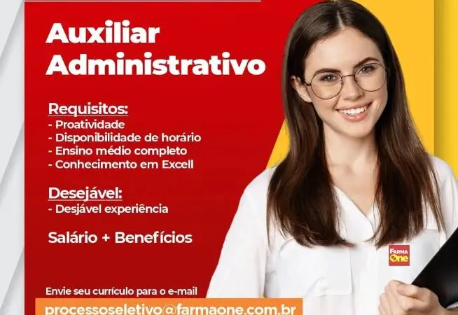 1 Vaga de emprego para Auxiliar Administrativo na empresa Farma one em 09/09