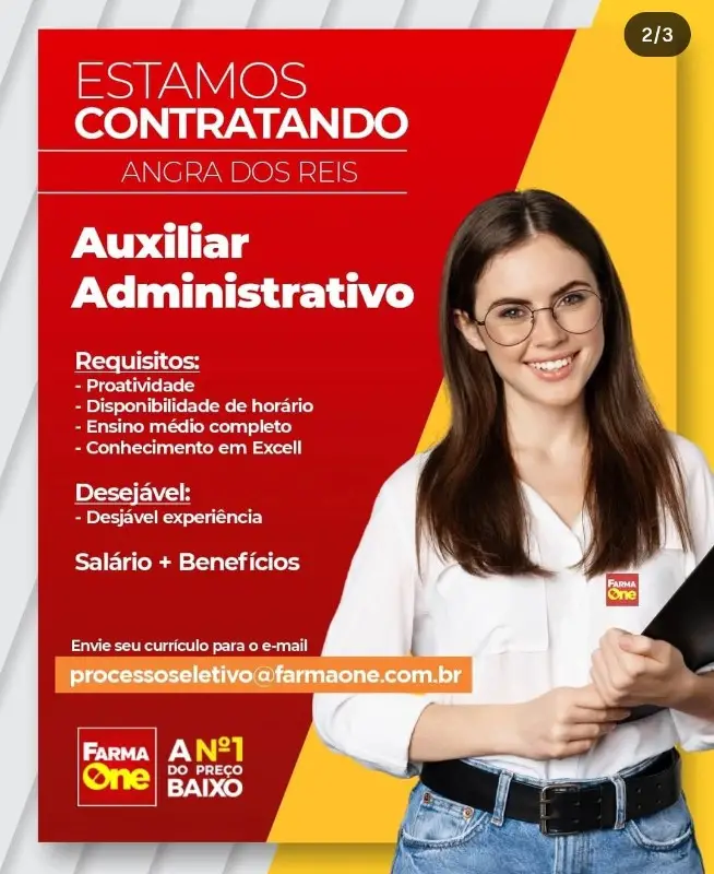 1 Vaga de emprego para Auxiliar Administrativo na empresa Farma one em 09/09