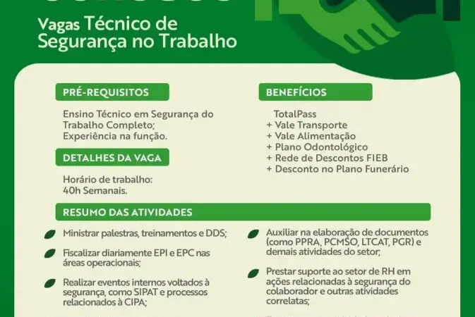 1 Vaga de emprego para Técnico De Segurança Trabalho na empresa Grupo Bosque da Paz em 11/09