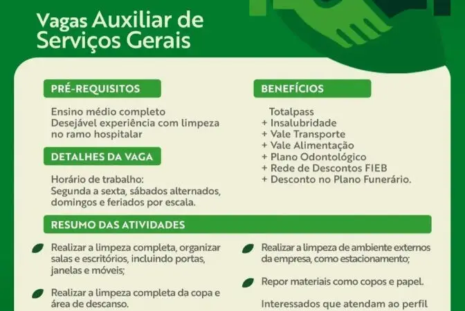 1 Vaga de emprego para Auxiliar De Serviços Gerais sem experiência na empresa Grupo Bosque da Paz em 11/09