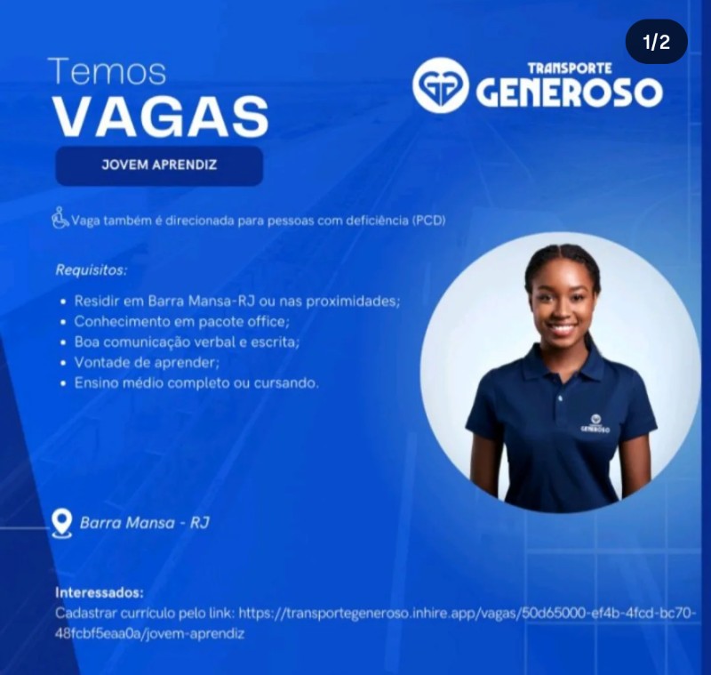 1 Vaga de emprego para Jovem Aprendiz na empresa Transporte Generoso em 19/09