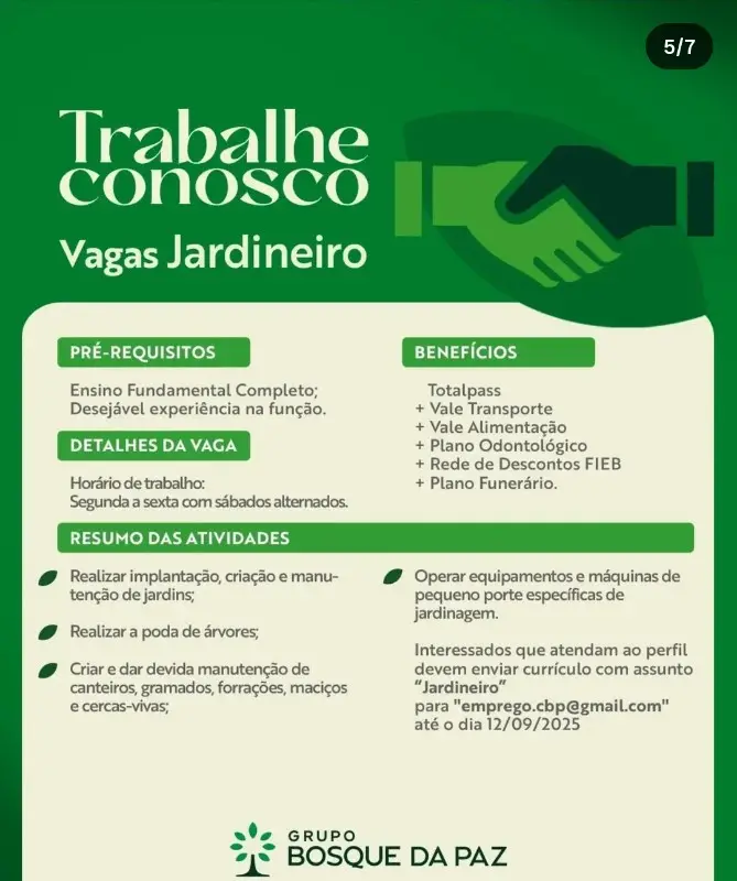 1 Vaga de emprego para Auxiliar De Serviços Gerais sem experiência na empresa Grupo Bosque da Paz em 11/09