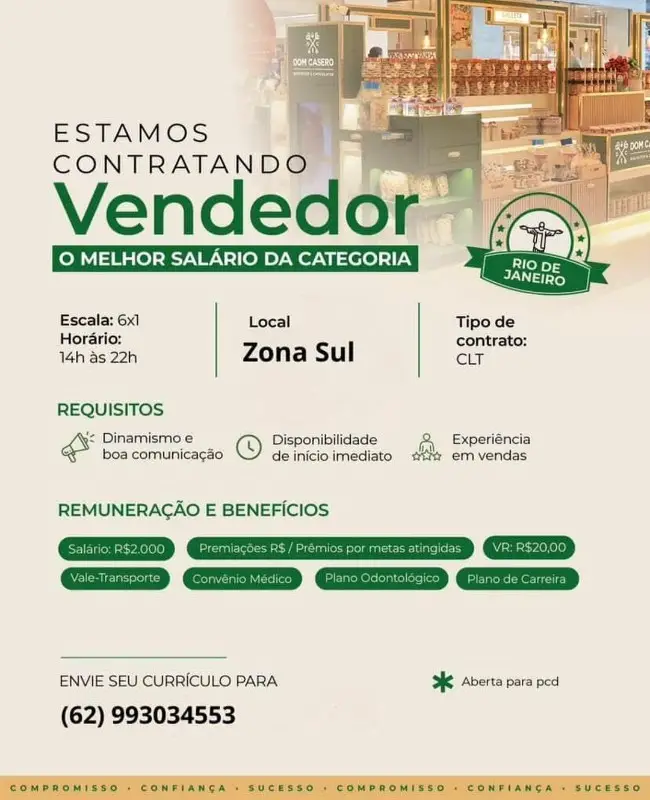 1 Vaga de emprego para Vendedor na empresa Dom Casero em 10/09