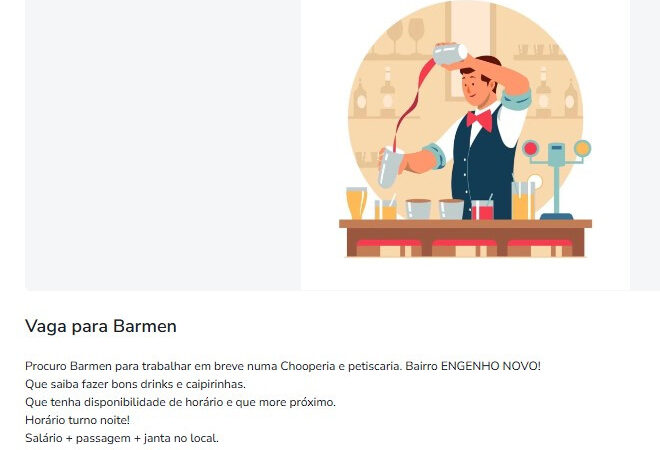 1 Vaga de emprego para Barmen na empresa Chooperia em 11/09