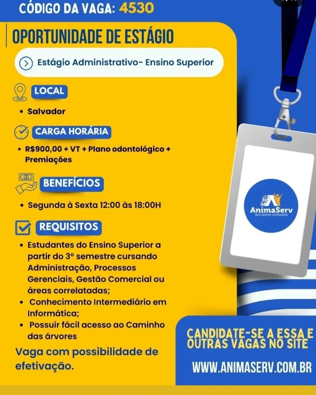 1 Vaga de emprego para Estágio Administrativo na empresa Animserv Recursos Humanos em 18/09