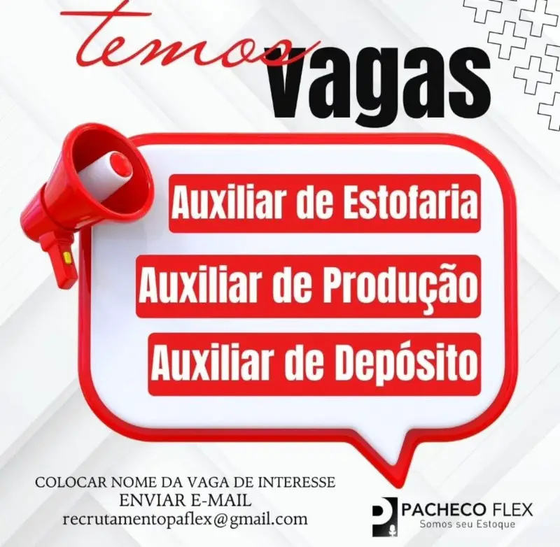3 Vagas de emprego para Auxiliar De Estofaria, Auxiliar De Produção, Auxiliar De Depósito na empresa Pacheco Flex em 11/09