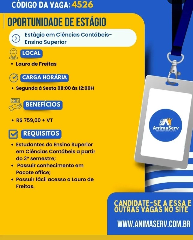 1 Vaga de emprego para Estágio De Ciências Contábeis na empresa Animserv Recursos Humanos em 18/09