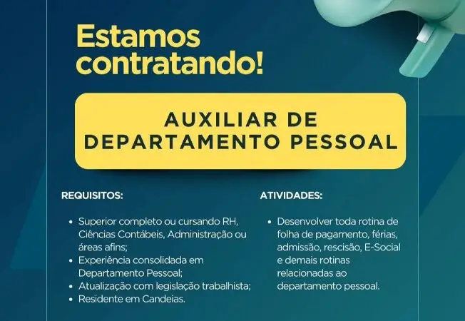 1 Vaga de emprego para Auxiliar De Departamento Pessoal na empresa Hospital Biosphera Saúde em 11/09