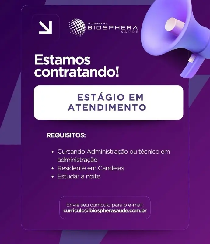 1 Vaga de emprego para Estágio Atendimento na empresa Hospital Biosphera Saúde em 11/09
