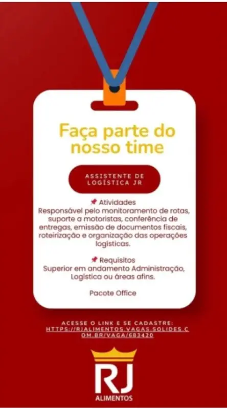 1 Vaga de emprego para Assistente De Logística Jr na empresa R Alimentos em 11/09