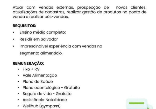 1 Vaga de emprego para Vendedor Varejo na empresa Disalli Alimentos em 11/09