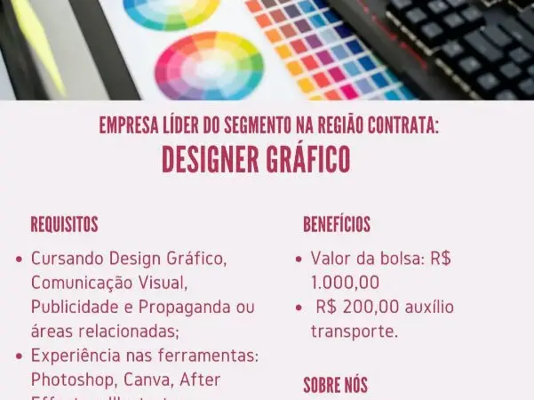 1 Vaga de emprego para Estágio Designer Gráfico na empresa Criar Med, Integra Meeting, Benchmarking Saúde em 11/09