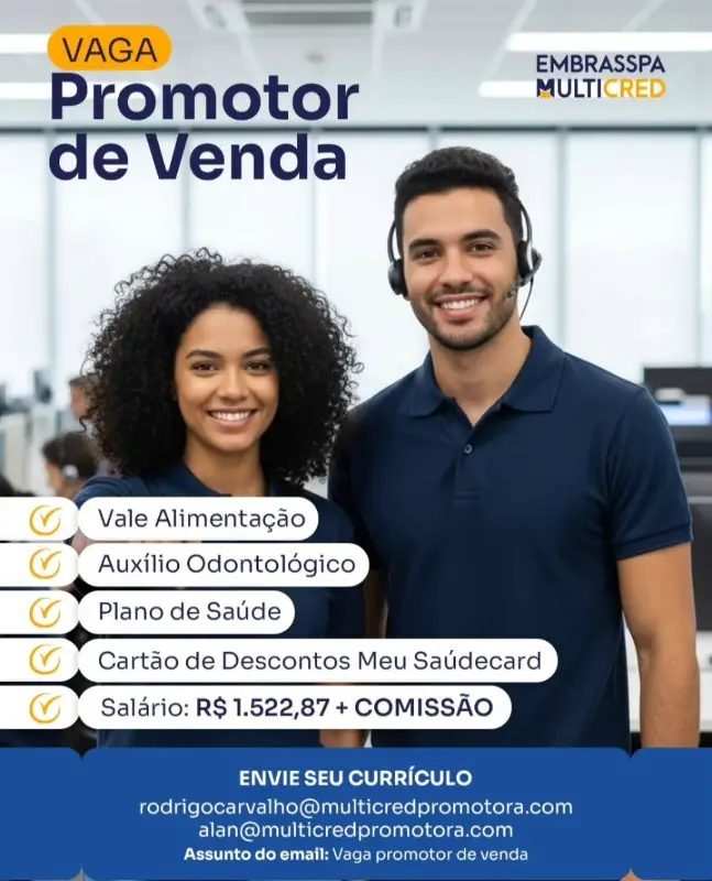 1 Vaga de emprego para Promotor De Venda na empresa Embrasspa Multicred em 11/09