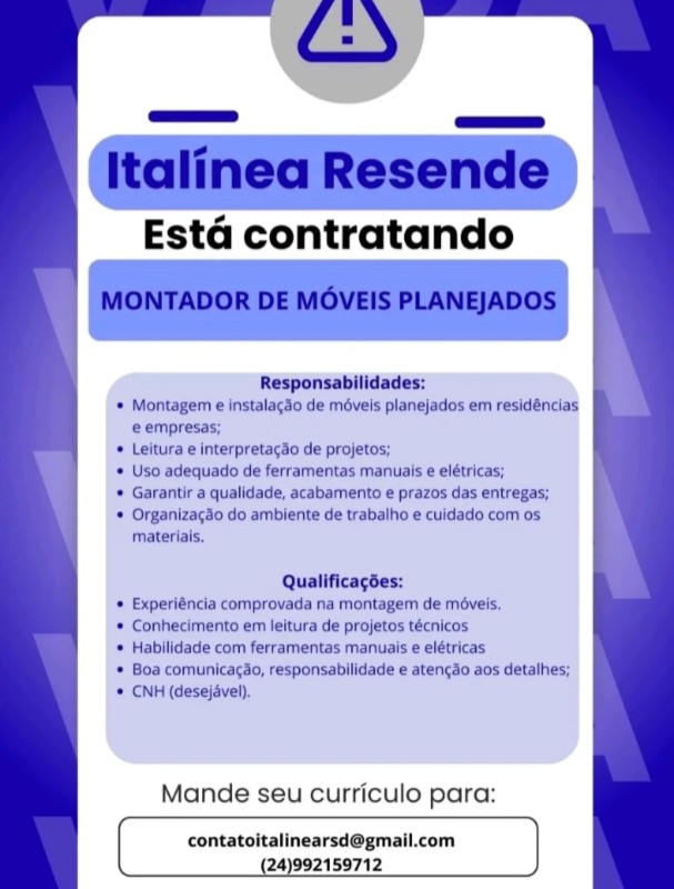 1 Vaga de emprego para Montador De Móveis Planejados na empresa Italínea (Resende) em 20/09