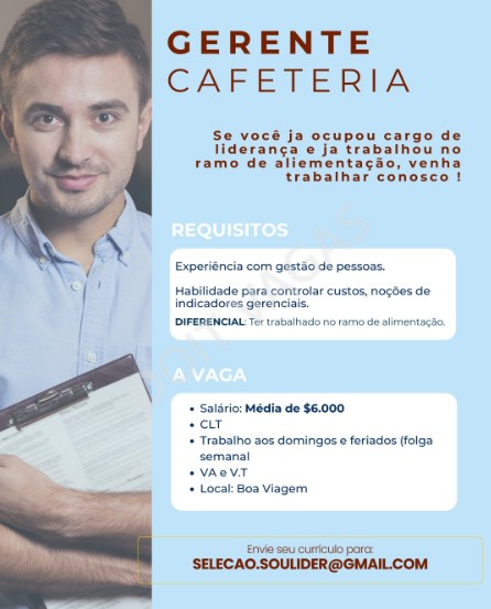 1 Vaga de emprego para Gerente no Segmento alimentício em 26/09