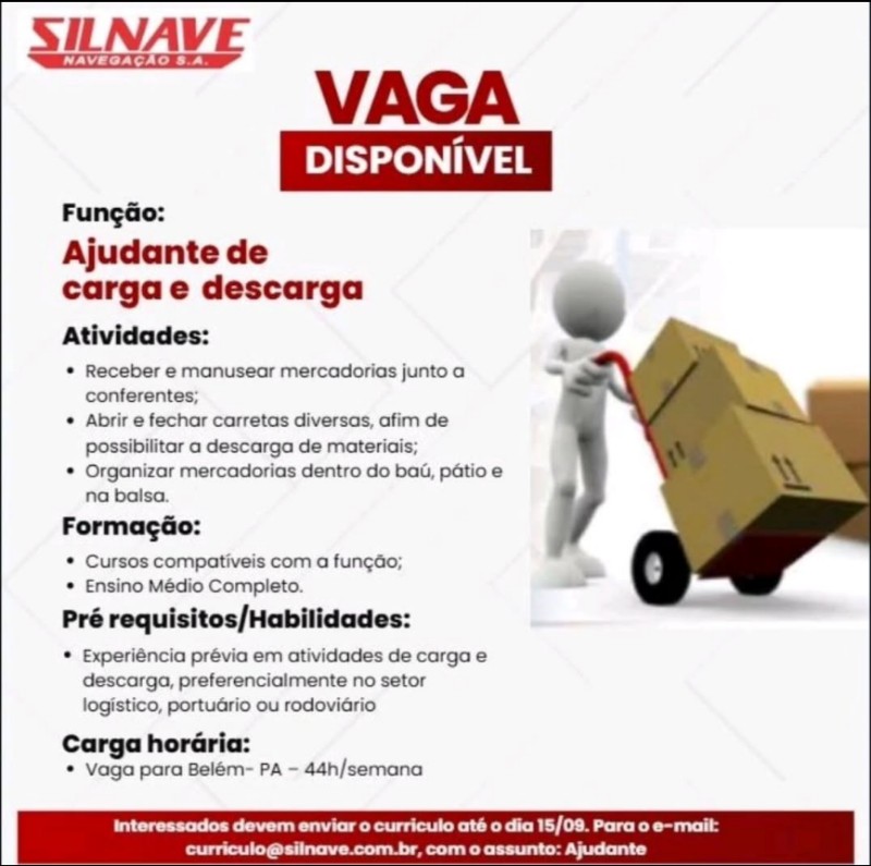 1 Vaga de emprego para Ajudante De Carga E Descarga na empresa SILNAVE em 18/09
