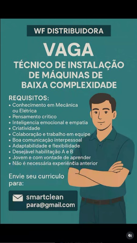 1 Vaga de emprego para Tecnico De Instalação De Maquinas De Baixa Compexidade na empresa WF DISTRIBUIDORA em 19/09