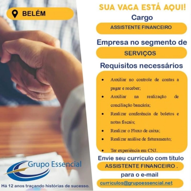 1 Vaga de emprego para Assistente Financeiro na empresa GRUPO ESSENCIAL em 27/09