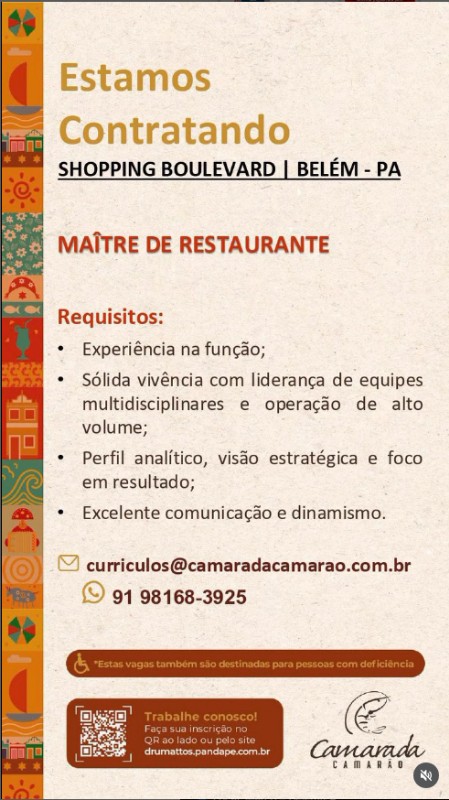 1 Vaga de emprego para Maitre De Restaurante na empresa SHOPPING BOULEVARD em 19/09