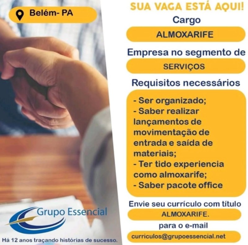 1 Vaga de emprego para Almoxarife na empresa GRUPO ESSENCIAL em 27/09
