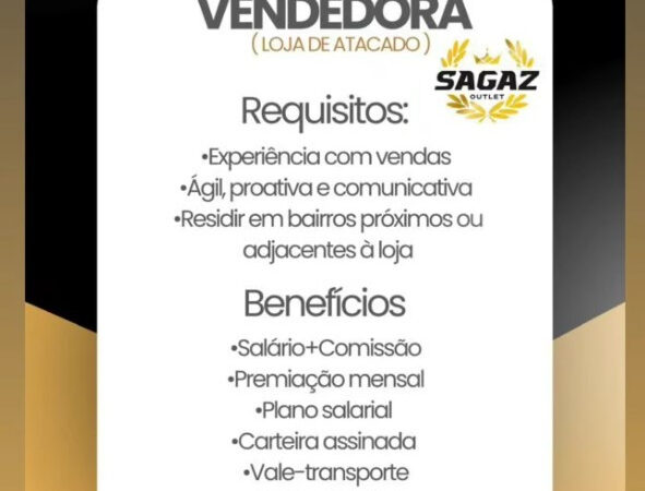 1 Vaga de emprego para Vendedora na empresa Sagaz Outlet em 10/09