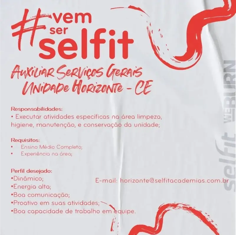 1 Vaga de emprego para Auxiliar De Serviços Gerais na empresa Academia Selfit em 12/09