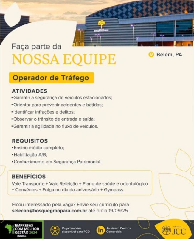1 Vaga de emprego para Operador De Trafego na empresa BELEM GRAO PARA em 18/09