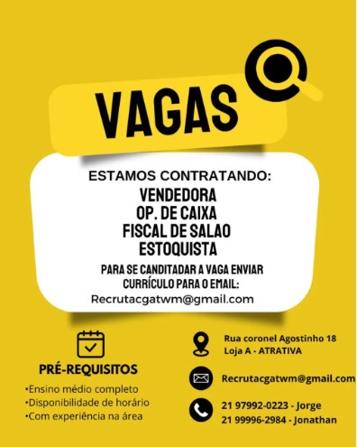 4 Vagas de emprego para Vendedora, Op De Caixa, Fiscal De Salão, Estoquista na empresa Loja A ATRATIVA em 25/09