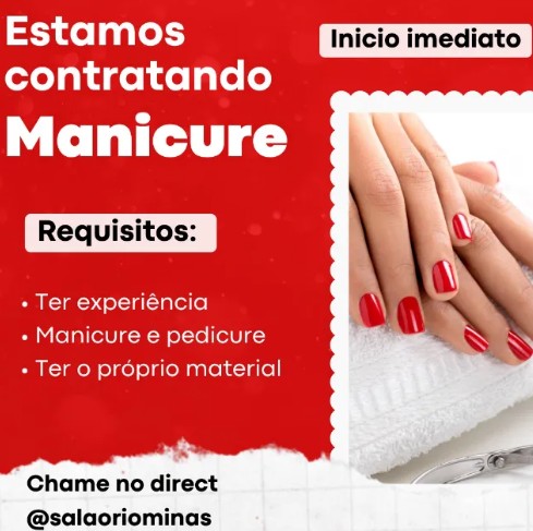 1 Vaga de emprego para Manicure na empresa Salão Rio Minas em 26/09