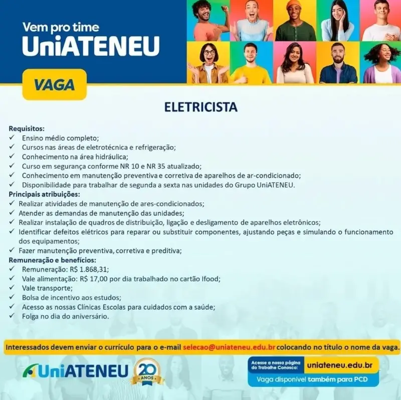 1 Vaga de emprego para Eletricista na empresa UniAteneu em 10/09