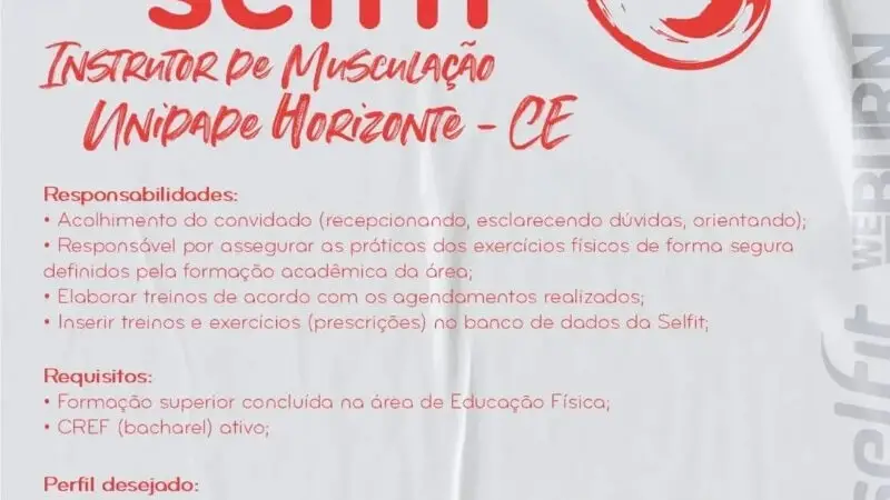 1 Vaga de emprego para Instrutor De Musculação na empresa Academia Selfit em 12/09