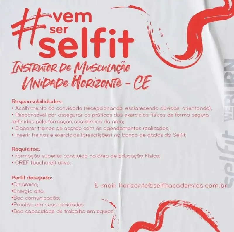 1 Vaga de emprego para Instrutor De Musculação na empresa Academia Selfit em 12/09