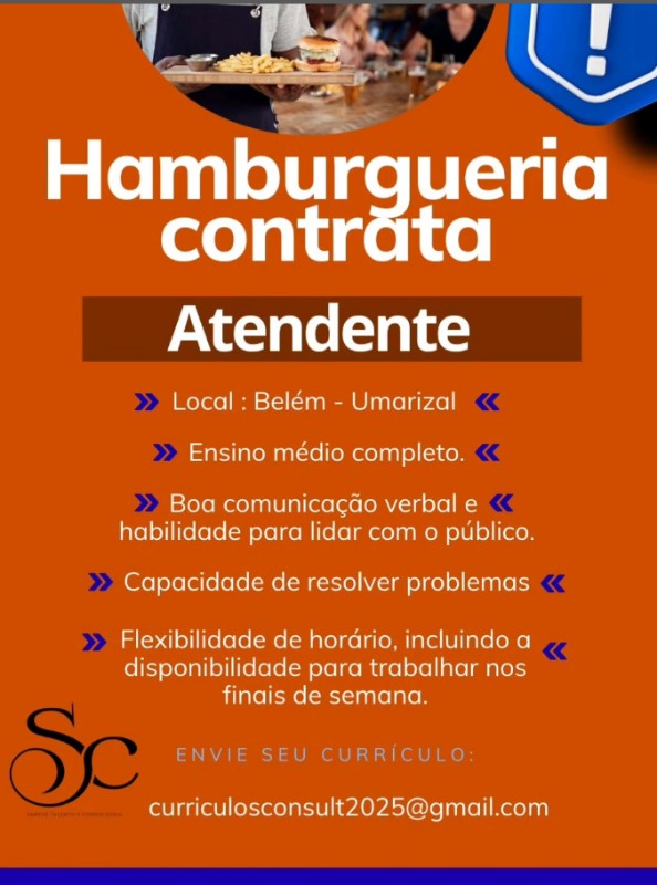 1 Vaga de emprego para Atendente na empresa Hamburgueria em 27/09