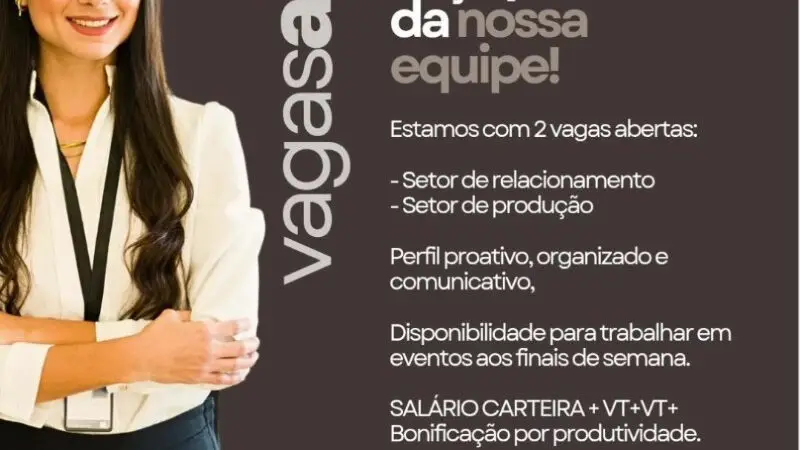 2 Vagas de emprego para Auxiliar De Relacionamento, Auxiliar De Produção na empresa WS Eventos em 11/09