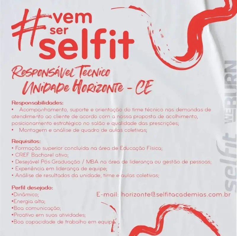 1 Vaga de emprego para Responsável Técnico na empresa Academia Selfit em 12/09