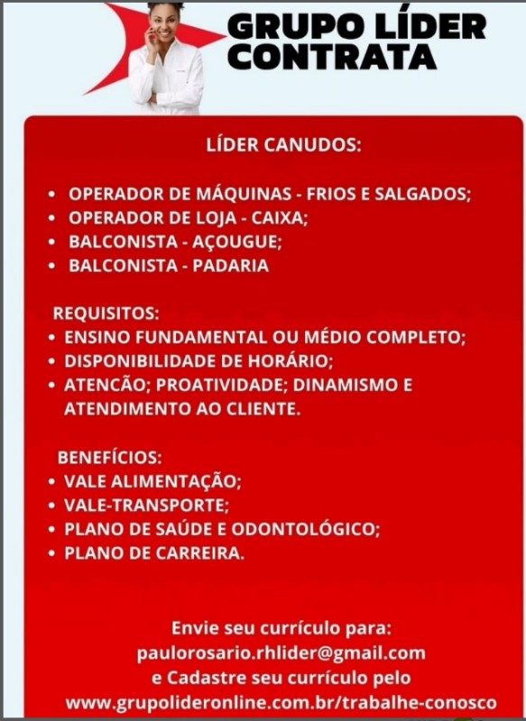 1 Vaga de emprego para Operador De Maquinas, Operador De Loja, Balconista na empresa GRUPO LIDER em 18/09
