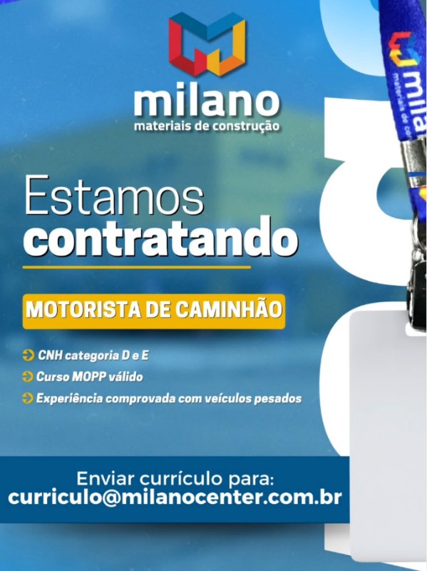 1 Vaga de emprego para Motorista De Caminhão na empresa MILANO em 27/09