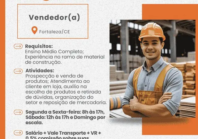 1 Vaga de emprego para Vendedor no segmento comercial em 08/09
