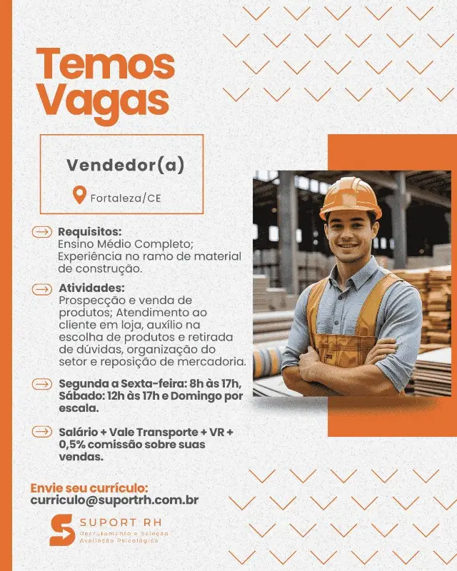 1 Vaga de emprego para Vendedor no segmento comercial em 08/09