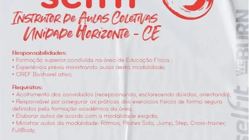 1 Vaga de emprego para Instrutor De Aulas Coletivas na empresa Academia Selfit em 12/09
