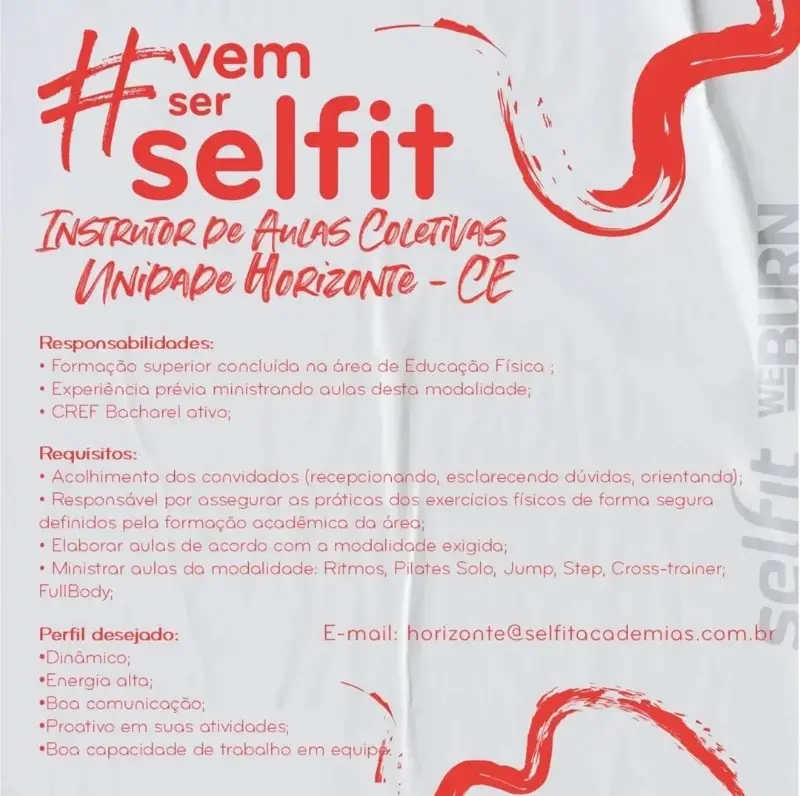 1 Vaga de emprego para Instrutor De Aulas Coletivas na empresa Academia Selfit em 12/09