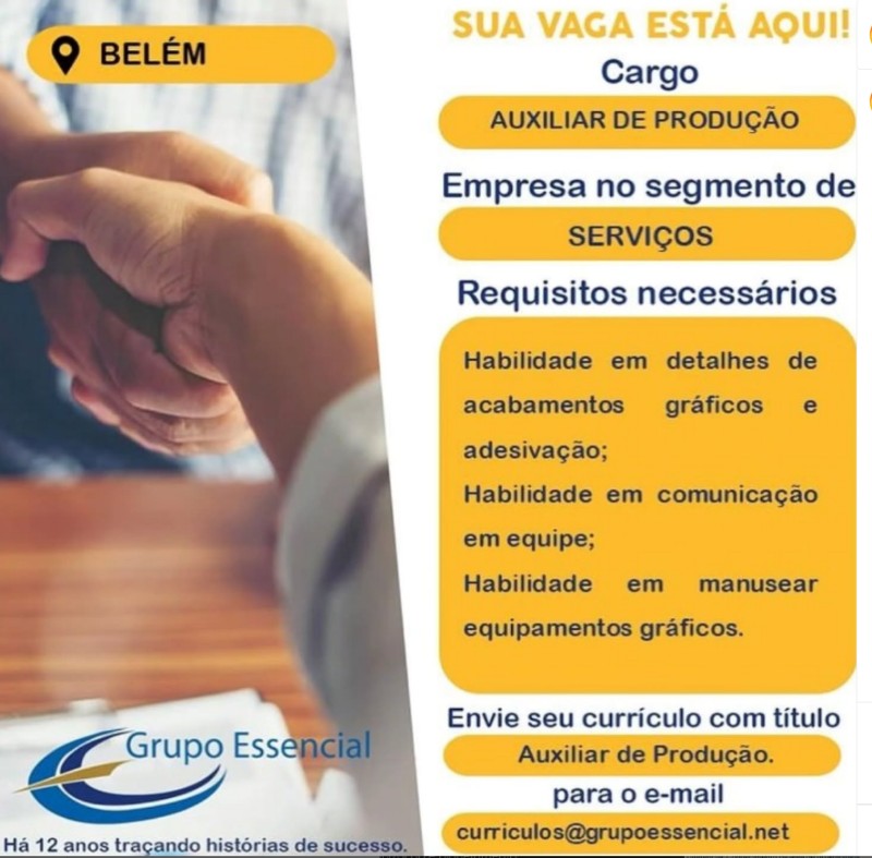 1 Vaga de emprego para Auxiliar De Produção na empresa GRUPO ESSENCIAL em 20/09
